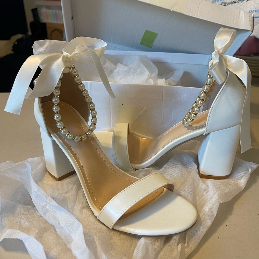 Elegant White Pearl-Embellished Heels
